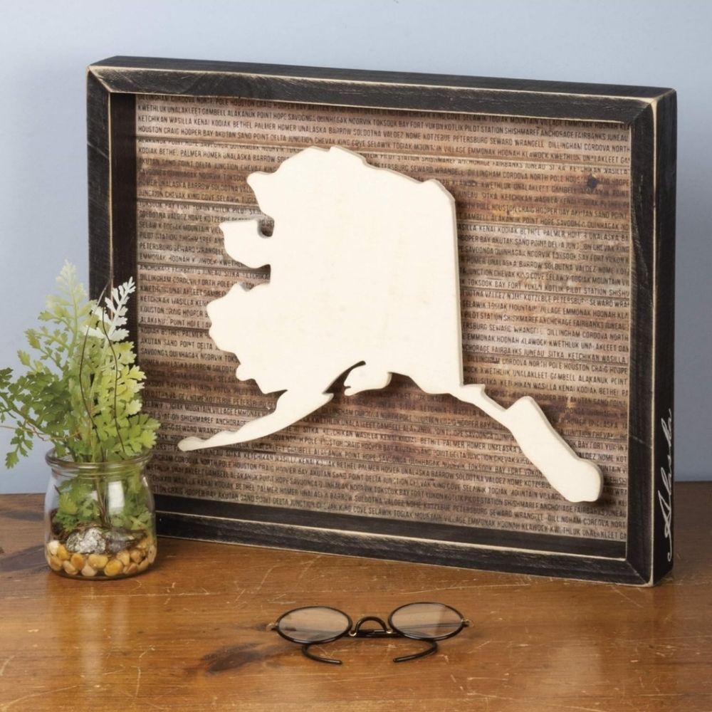 🩵Primitives by Kathy Alaska State Shaped Wood Box Tabletop Wall Decor